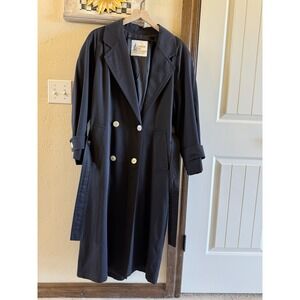 London Fog Trench Coat 8 Regular Women's Black with Belt Lined Button Front
